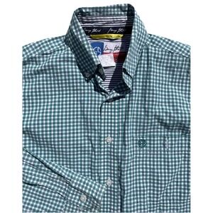 Wrangler Men's George Straight Cowboy Cut Shirt Medium Long Sleeve Green‎ Check